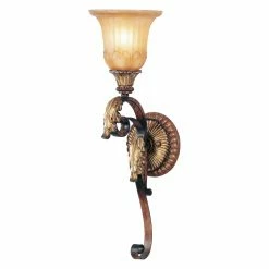 Coupon ⌛ Livex Lighting Armed Sconce Livex Villa Verona 8581-63 Wall Sconce - Verona Bronze With Aged Gold Leaf Accents - 6.25W In. 🌟