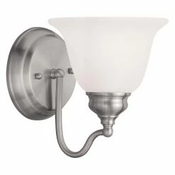 Best Pirce 🥰 Livex Lighting Armed Sconce Livex Essex 1351-91 1-Light Bath Light In Brushed Nickel ⭐