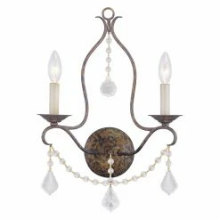 New ❤️ Livex Lighting Armed Sconce Livex Chesterfield 6422-71 2-Light Wall Scone 19.5H In. - Venetian Golden Bronze 🥰